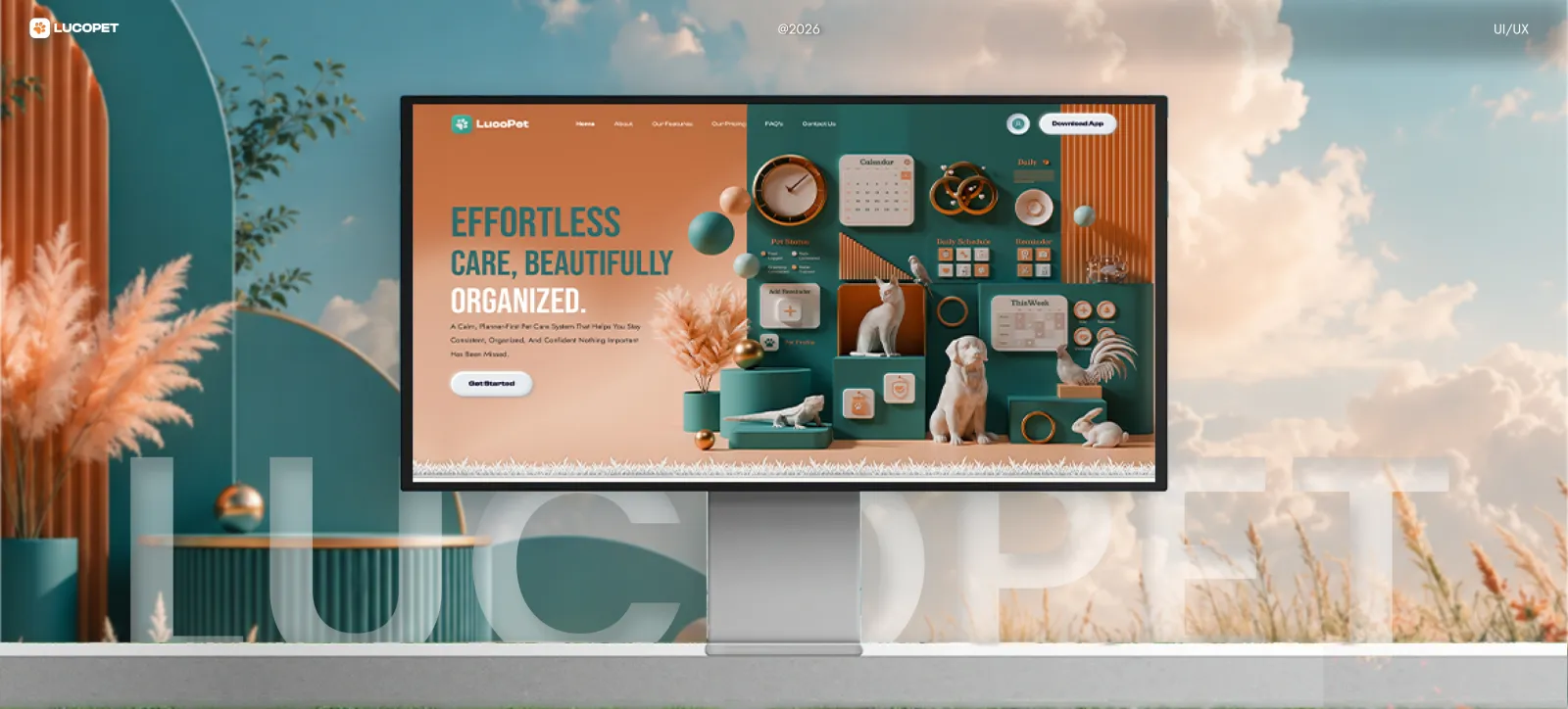 LucoPet pet care website on a laptop